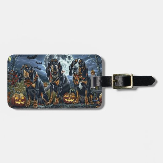 Bluetick Coonhound Halloween Griezelig Bagagelabel (Voorkant horizontaal)