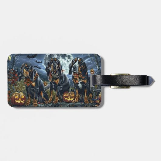 Bluetick Coonhound Halloween Griezelig Bagagelabel (Achterkant horizontaal)