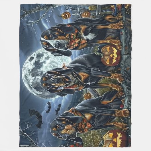 Bluetick Coonhound Halloween Griezelig Fleece Deken (Voorkant)