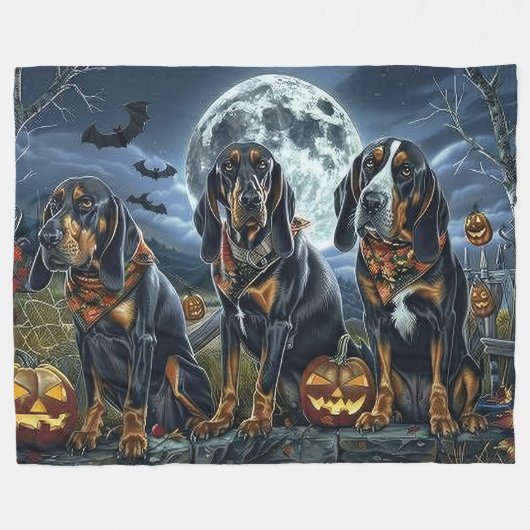 Bluetick Coonhound Halloween Griezelig Fleece Deken (Voorkant (Horizontaal))