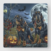 Bluetick Coonhound Halloween Spoken Vierkante Klok (Voorkant)