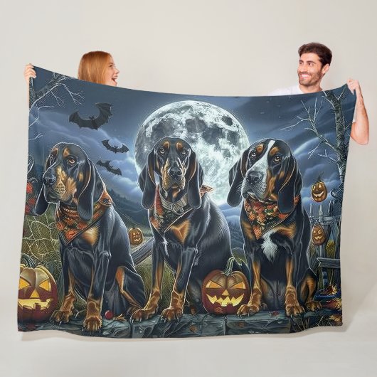 Bluetick Coonhound Halloween Spooky Fleece Deken (In situ)