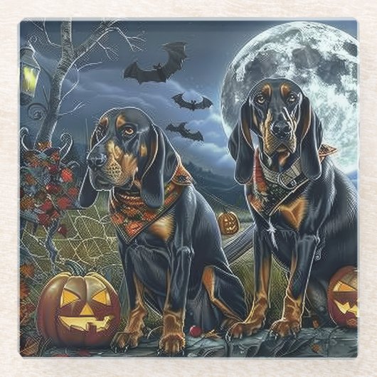 Bluetick Coonhound Halloween Spooky Glazen Onderzetter (Voorkant)