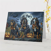 Bluetick Coonhound Halloween Spooky Kaart (Gele Bloem)