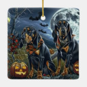 Bluetick Coonhound Halloween Spooky Keramisch Ornament (Achterkant)