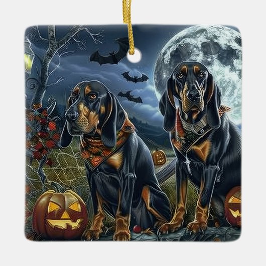 Bluetick Coonhound Halloween Spooky Keramisch Ornament (Voorkant)