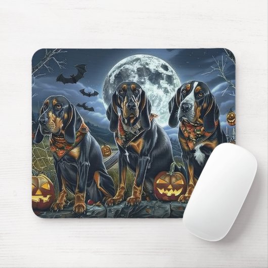 Bluetick Coonhound Halloween Spooky Muismat (Met muis)