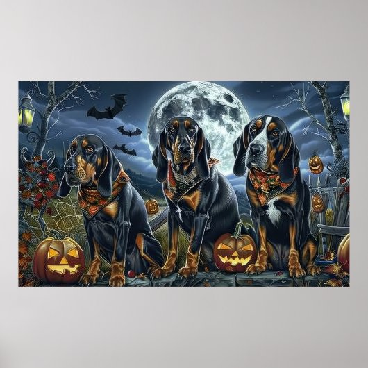 Bluetick Coonhound Halloween Spooky Poster (Voorkant)