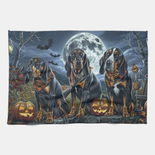 Bluetick Coonhound Halloween Spooky Theedoek (Horizontaal)