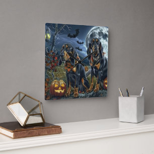 Bluetick Coonhound Halloween Spooky Vierkante Klok