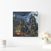 Bluetick Coonhound Halloween Spooky Vierkante Klok (Huis)
