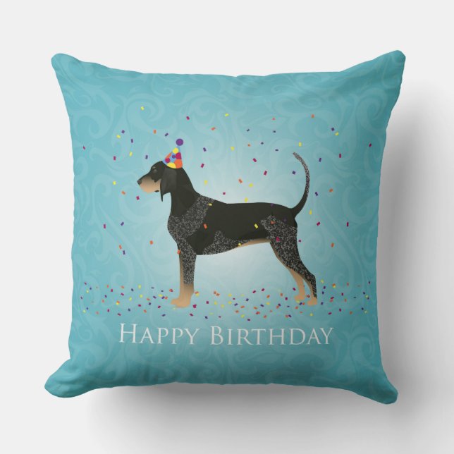 Bluetick Coonhound Happy Birthday Design Kussen (Voorkant)