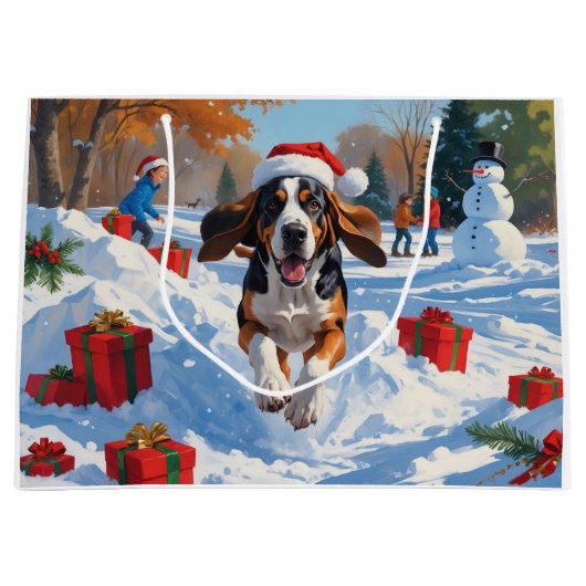 Bluetick Coonhound Hardlopen in de sneeuw met Kers Groot Cadeauzakje (Voorkant)