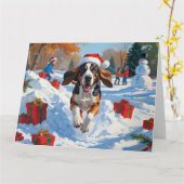 Bluetick Coonhound Hardlopen in de sneeuw met Kers Kaart (Gele Bloem)