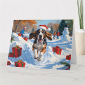 Bluetick Coonhound Hardlopen in de sneeuw met Kers Kaart (Voorkant)