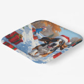 Bluetick Coonhound Hardlopen in de sneeuw met Kers Papieren Bordje (Gebogen)