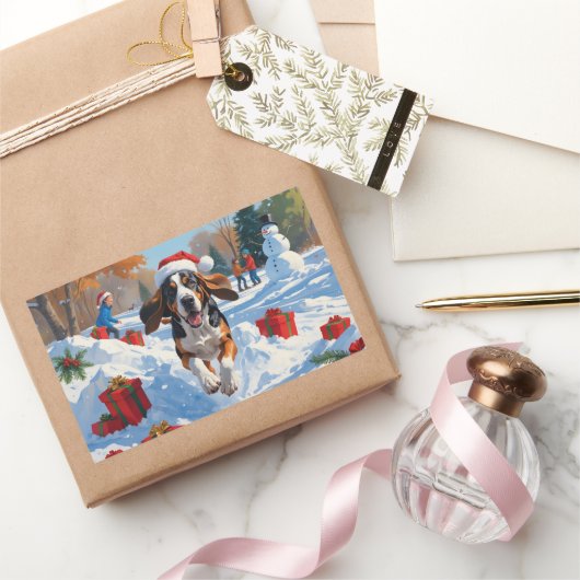 Bluetick Coonhound Hardlopen in de sneeuw met Kers Rechthoekige Sticker (Geschenken)