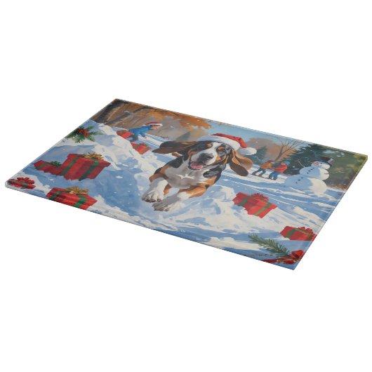 Bluetick Coonhound Hardlopen in de sneeuw met Kers Snijplank (Hoek)