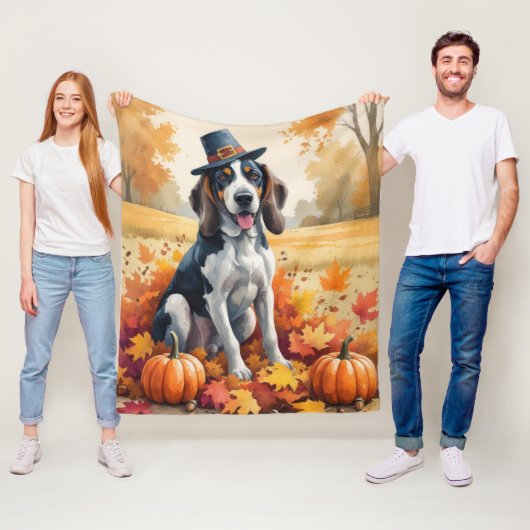 Bluetick Coonhound Herfstbladeren Thanksgiving Kun Fleece Deken (In situ)