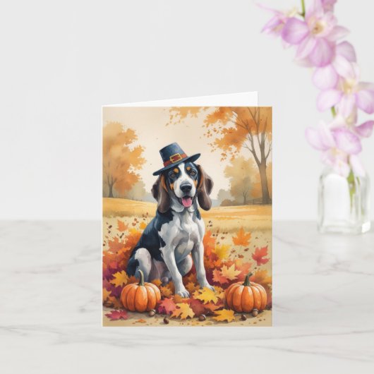 Bluetick Coonhound Herfstbladeren Thanksgiving Kun Kaart (Orchidee)
