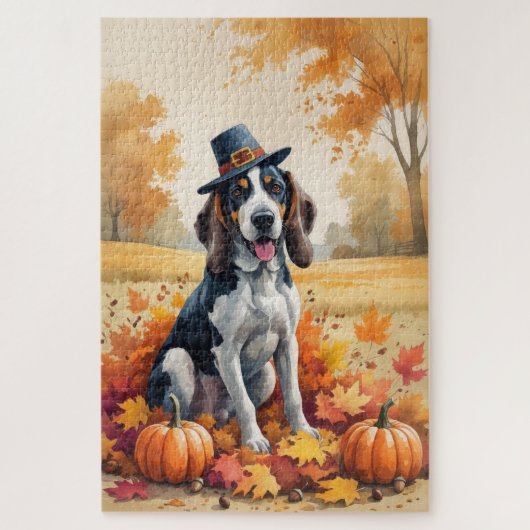 Bluetick Coonhound Herfstbladeren Thanksgiving Kun Legpuzzel (Verticaal)
