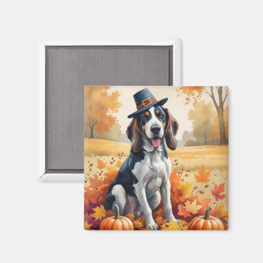 Bluetick Coonhound Herfstbladeren Thanksgiving Kun Magneet (Voorkant / Achterkant)