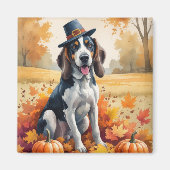 Bluetick Coonhound Herfstbladeren Thanksgiving Kun Magneet (Voorkant)