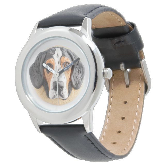 Bluetick Coonhound Hond 3D geïnspireerd Horloge (Gekanteld)
