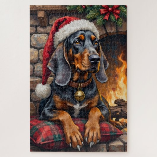 Bluetick Coonhound Hond Cozy Lodge Kerstmis Legpuzzel (Verticaal)
