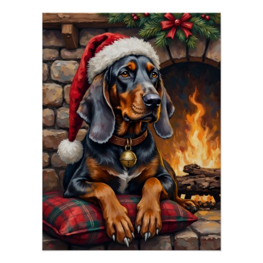 Bluetick Coonhound Hond Cozy Lodge Kerstmis Perfect Poster (Voorkant)