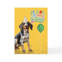 Bluetick Coonhound hond feesthoed geel verjaardag