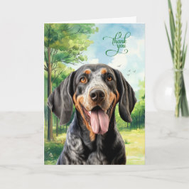 Bluetick Coonhound-hond in een landelijk weiland Bedankkaart
