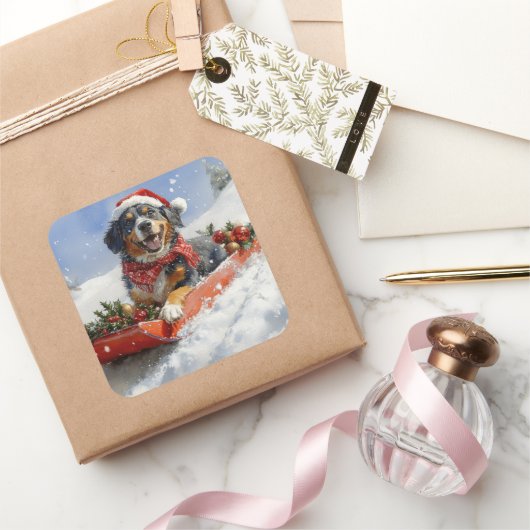 Bluetick Coonhound-hond in slee Christmas Vierkante Sticker (Geschenken)