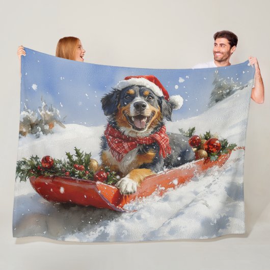 Bluetick Coonhound-hond in slee Kerstmis Fleece Deken (In situ)