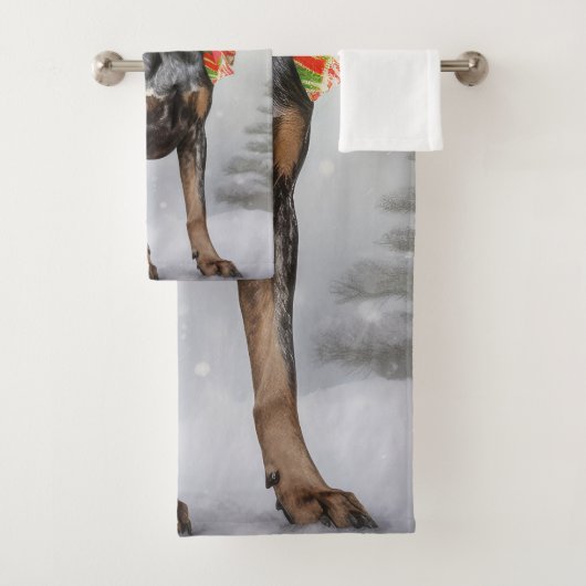 Bluetick Coonhound Hond in Sneeuw Kerstmis Bad Handdoek (Insitu)