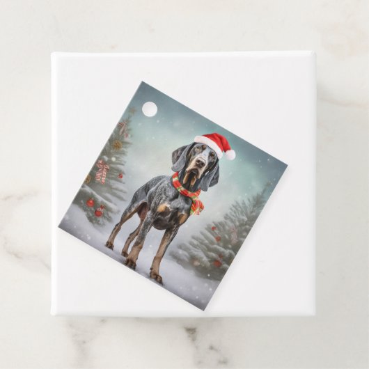 Bluetick Coonhound Hond in Sneeuw Kerstmis Bedankjes Labels (In situ)