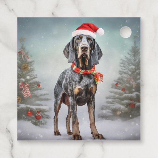 Bluetick Coonhound Hond in Sneeuw Kerstmis Bedankjes Labels (Achterkant)