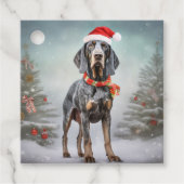 Bluetick Coonhound Hond in Sneeuw Kerstmis Bedankjes Labels (Voorkant)