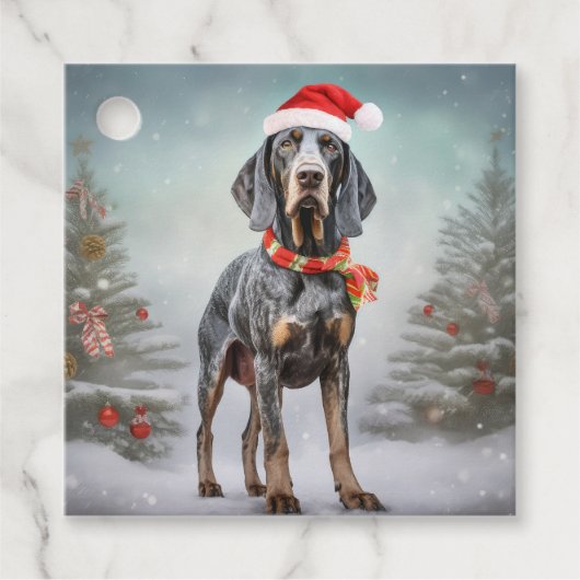 Bluetick Coonhound Hond in Sneeuw Kerstmis Bedankjes Labels (Voorkant)