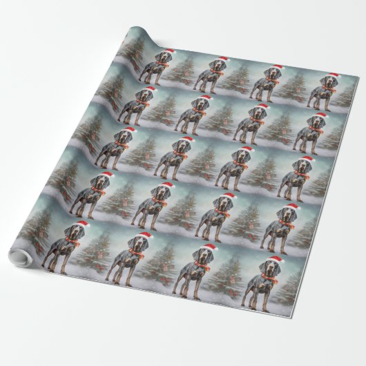 Bluetick Coonhound Hond in Sneeuw Kerstmis Cadeaupapier (Uitgerold)
