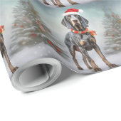 Bluetick Coonhound Hond in Sneeuw Kerstmis Cadeaupapier (Rol Hoek)