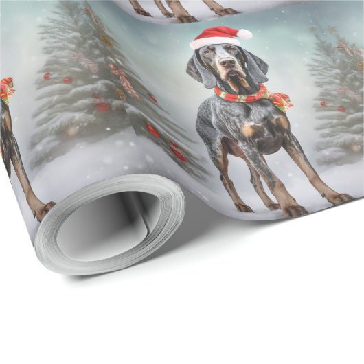 Bluetick Coonhound Hond in Sneeuw Kerstmis Cadeaupapier (Rol Hoek)