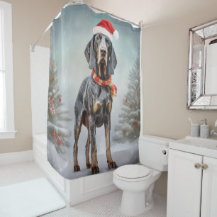 Bluetick Coonhound-hond in Sneeuw Kerstmis Douchegordijn