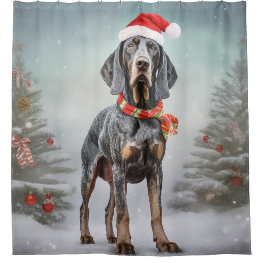 Bluetick Coonhound Hond in Sneeuw Kerstmis Douchegordijn (Voorkant)