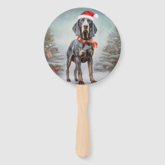 Bluetick Coonhound Hond in Sneeuw Kerstmis Handwaaier (Achterkant)