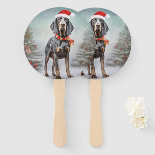 Bluetick Coonhound Hond in Sneeuw Kerstmis Handwaaier (Voorkant en achterkant)