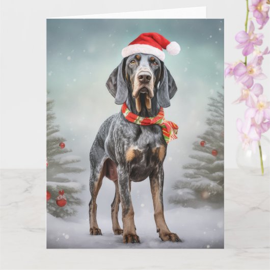 Bluetick Coonhound Hond in Sneeuw Kerstmis Kaart (Orchidee)