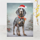 Bluetick Coonhound Hond in Sneeuw Kerstmis Kaart (Gele Bloem)