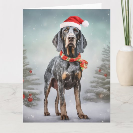 Bluetick Coonhound Hond in Sneeuw Kerstmis Kaart (Voorkant)