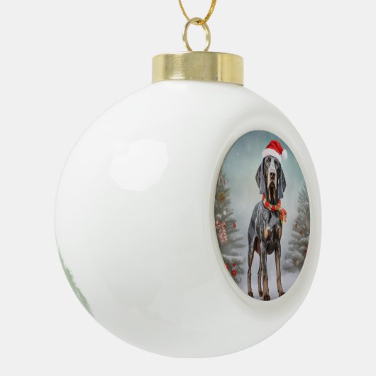 Bluetick Coonhound Hond in Sneeuw Kerstmis Keramische Bal Ornament (Links)